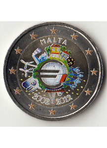 2012 - 2 euro MALTA 10° Anniversario Smaltato Fdc